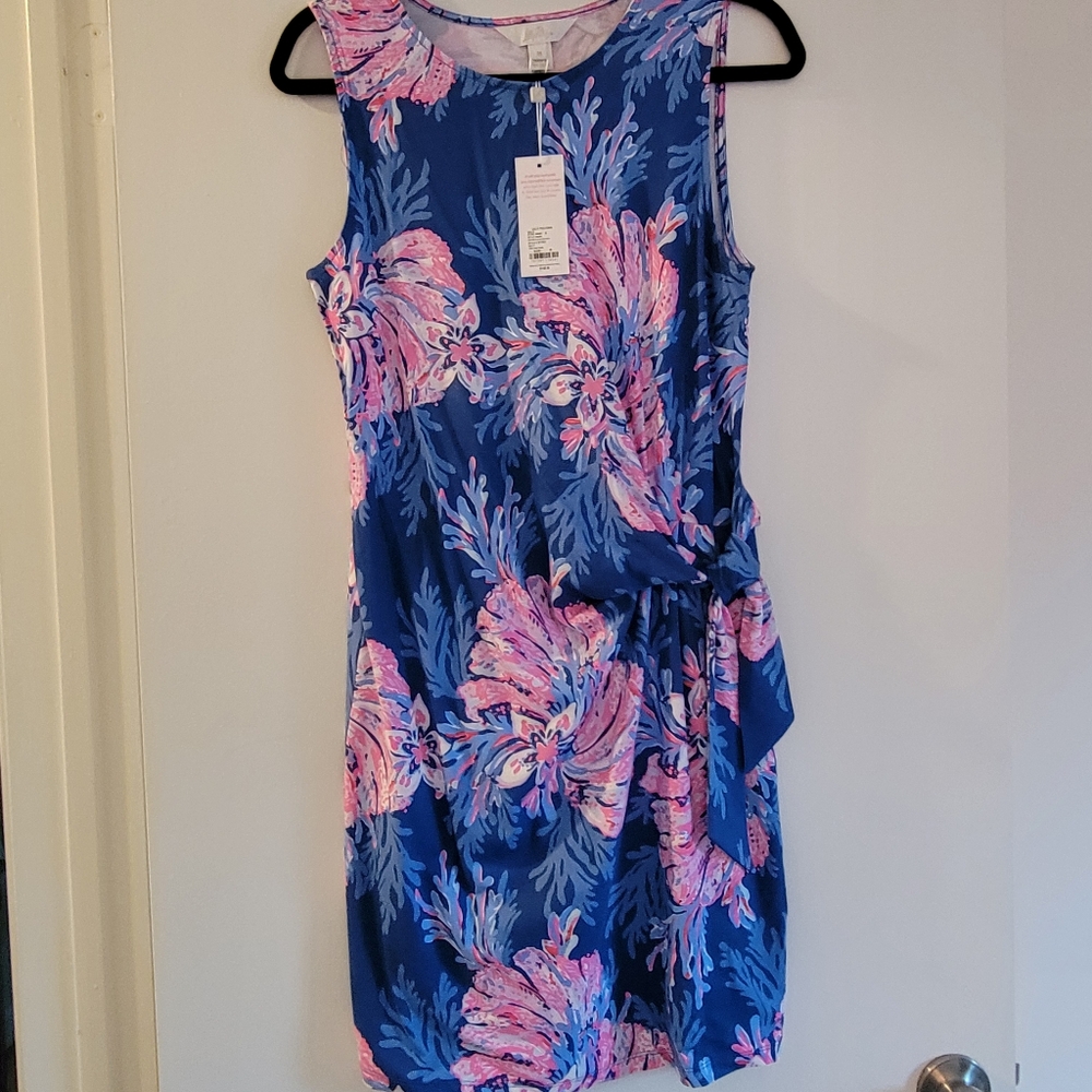 Lilly Pulitzer Blue and Pink Floral Bryson Wrap Dress, size Medium
